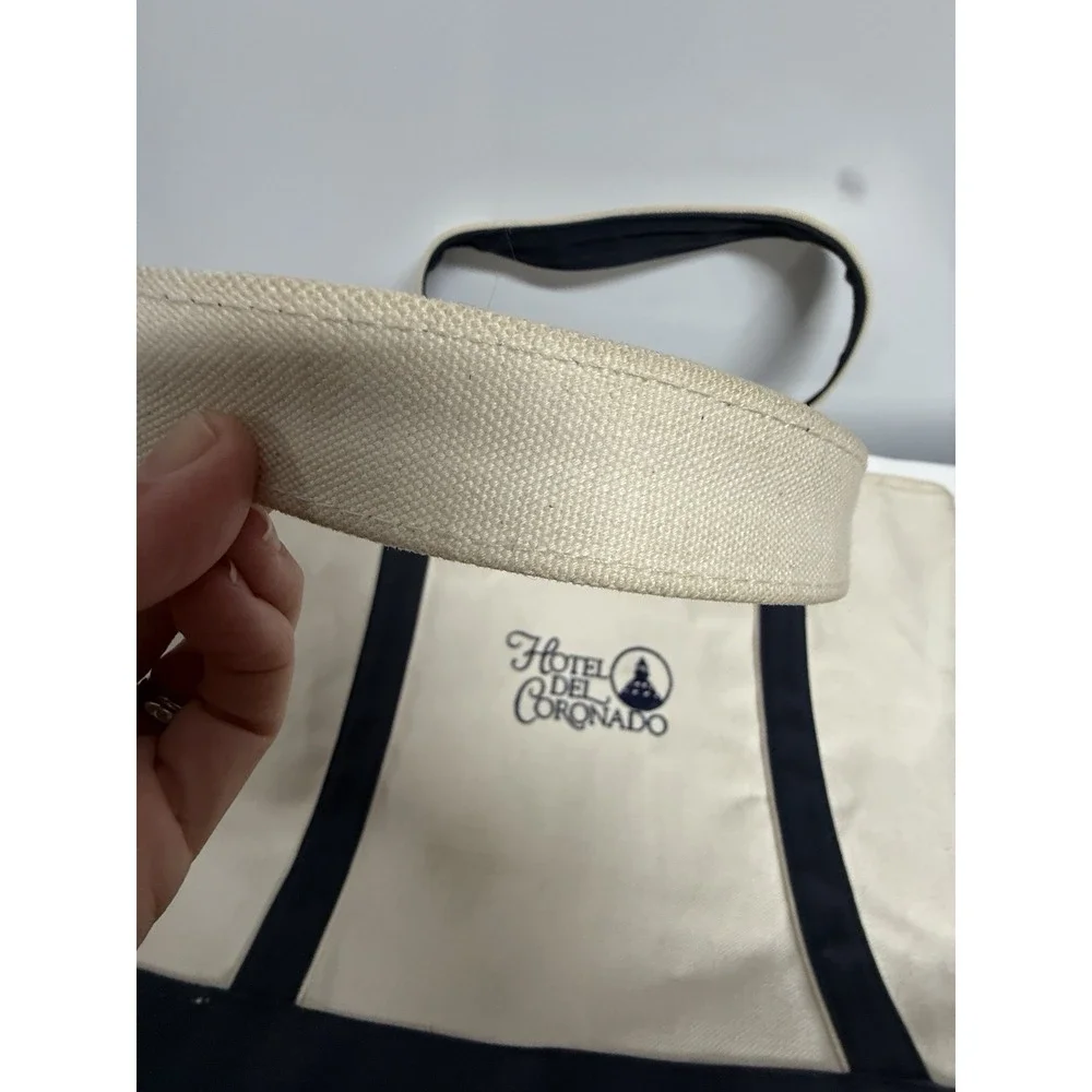 Hotel Del Coronado Canvas Tote Bag Navy Ivory Large 15